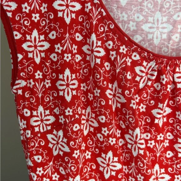 Boden Red Dress White Floral Pattern Women's Midi Dress Size 6R - Picture 4 of 6